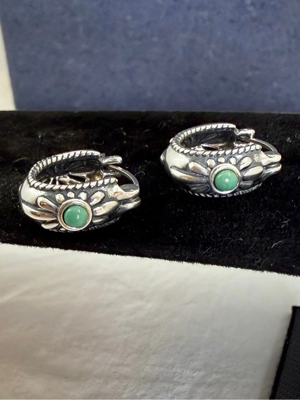 CAROLYN POLLACK American West Sterling Silver Turquoise Hoop Huggie Earrings